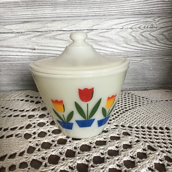 Fire King Tulip Grease Jar, Anchor Hocking Milkglass,vintage Grease drip Jar