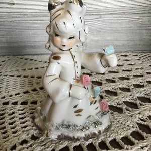 Lefton Girl Figurine,Spaghetti trimmed girl,