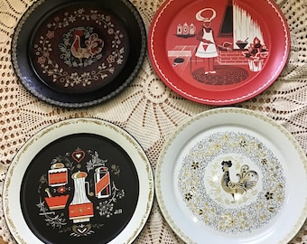 Large Vintage Metal Trays,Marcelline Stoyke designs,Red Rooster, BBQ, Spice, indoor/outdoor trays, decorative wall hanging