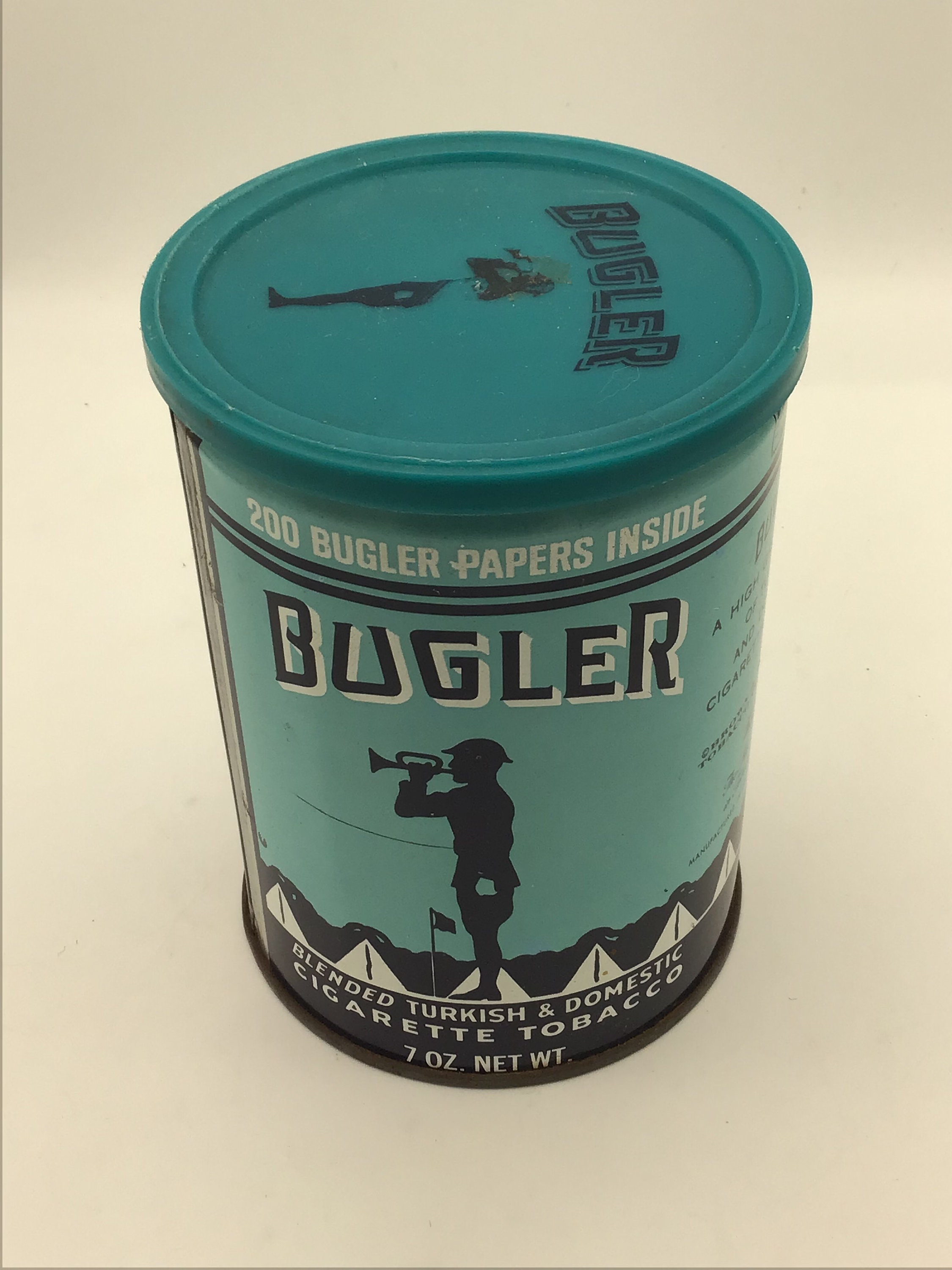 bugler tobacco can near me Vintage Tobacco Tin,bugler Turkish Blend,teal/turquoise Tin,storage  Container