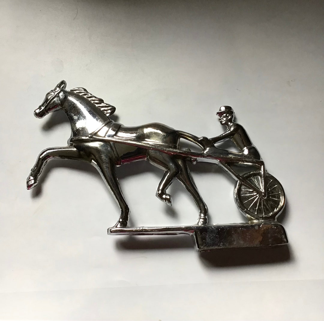 Jockey Riding Sulky Hood Ornament,nos, Automotive, Harness Racing,circa