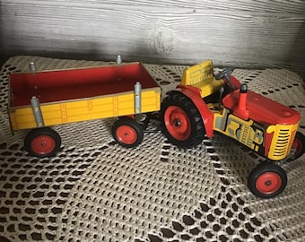 Zeta opwindtractor en aanhanger, Tsjechië, speelgoed voor verzamelaars, speelgoedtractor