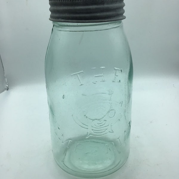 Antique EGCO Imperial Mason Jar,Excelesior Glass Co.,TurquoiseGreenish quart sized mason jar,Farmhouse decor,Cottage Decor
