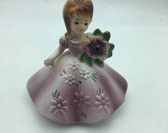 Vintage Josef Original Birthstone Figurines, February figurine,1950s Birthday girl