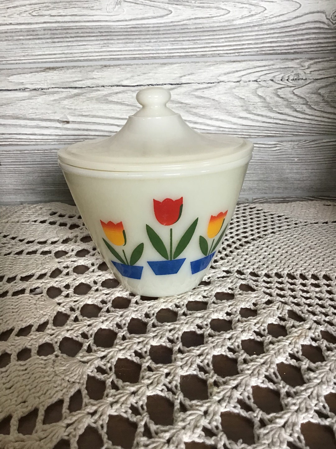 Fire King Tulip Grease Jar, Anchor Hocking Milkglass,vintage Grease