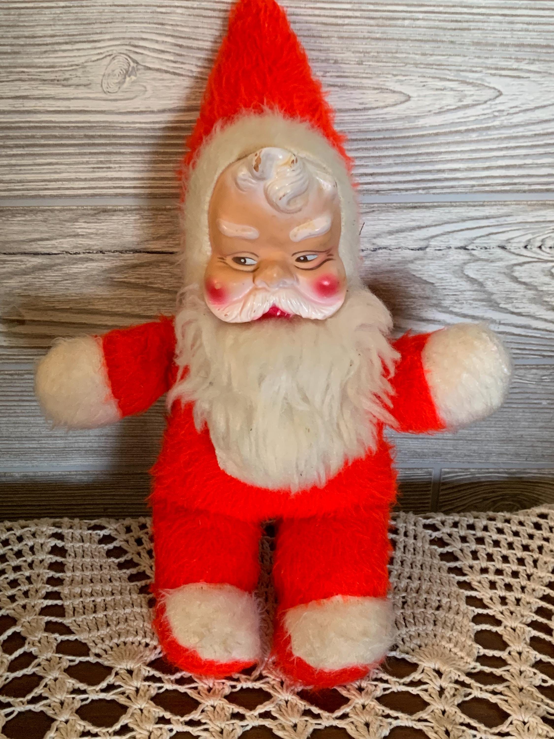 Vintage Rubber Face Santa,1960's Stuffed Santa Doll, Plush Santa