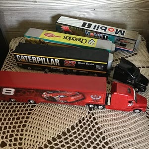 Caminhão de transporte de carros de corrida Hot Wheels 1989, nº 8 Dale Jr, nº 22 Ward Burton, Catepillar, Mobile, Transporte de colecionadores