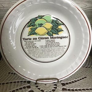 Vintage Lemon Meringue Pie, francuski, ceramiczne naczynia do pieczenia, głęboki talerz do pieczenia, przybory kuchenne, wystrój domku, wystrój domu wiejskiego, przepis