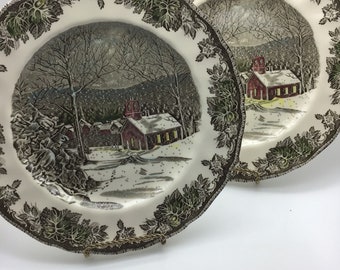 Johnson Brothers The Friendly Village The School House,Set of Two 9 3/4” dinner Plates