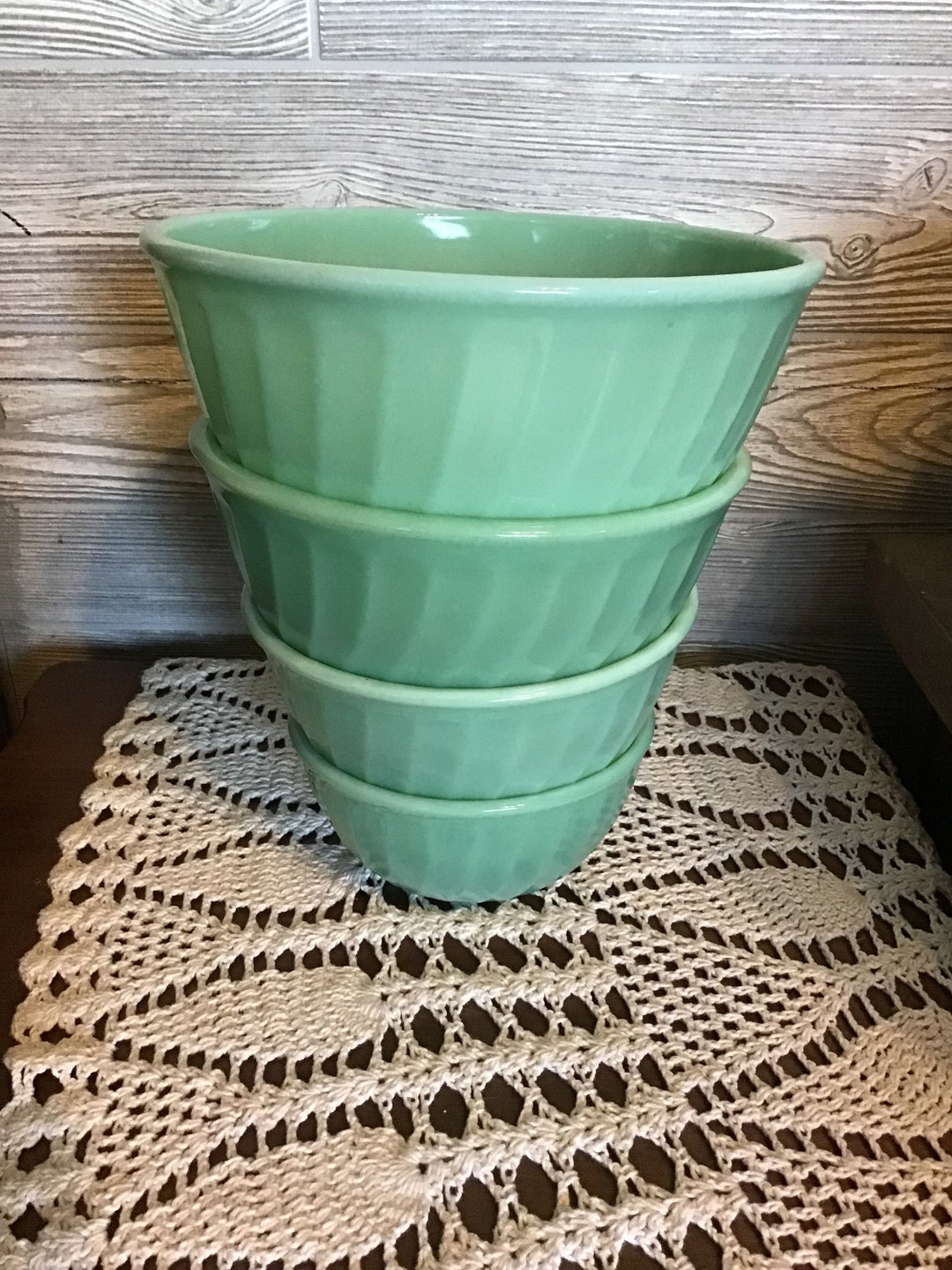 Fire king ボウル4つセット ヴィンテージ ファイヤーキング ジェダイト スワールボウル