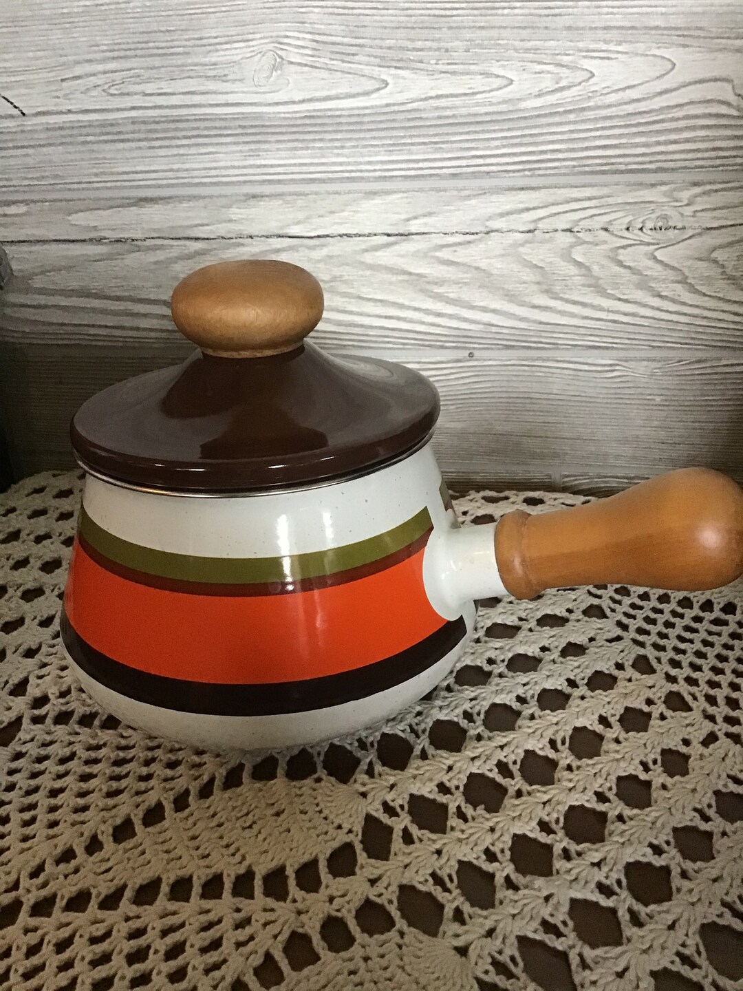 Vintage 1970s Enamel Fondue Pot, Levcoware, Made in Japan,mcm Kitchen