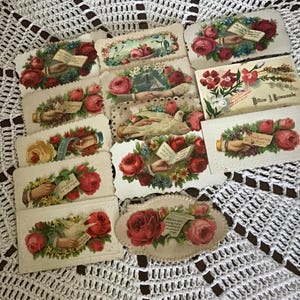 Tarjetas de visita victorianas, troqueladas y en relieve, juego de 13 tarjetas antiguas, firmas ocultas.
