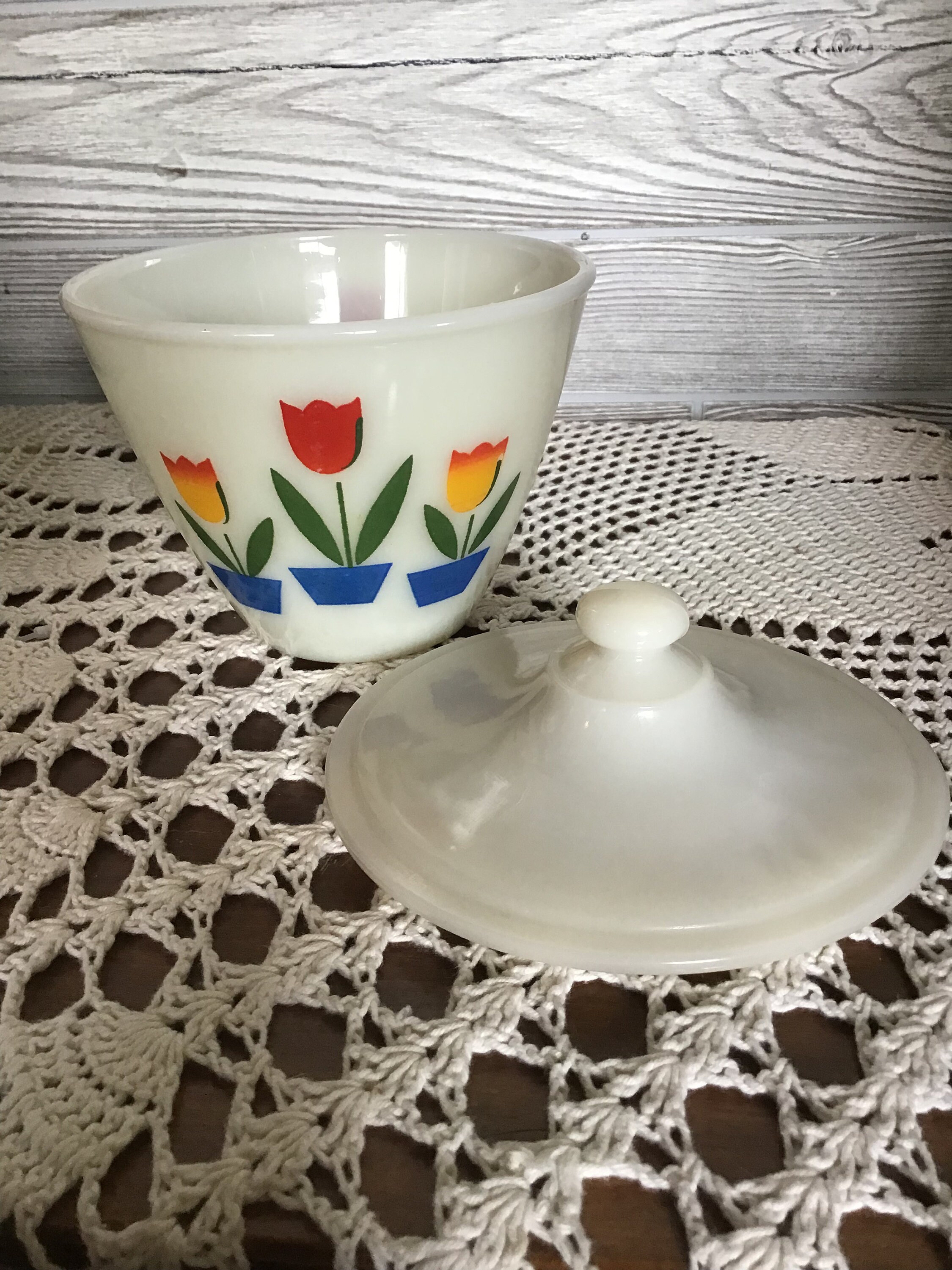 Fire King Tulip Grease Jar, Anchor Hocking Milkglass,vintage Grease