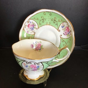 Vintage Royal Albert Tea Cup and Saucer, crown china,Green Footed Teacup