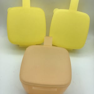 Vintage Tupperware Forget Me Not Cheese Keeper,Flip-top lips,hanging Yellow Tupperware camping accessories,plastic containers,1970’s  kitsch