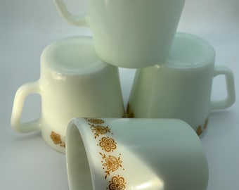 Tazze da caffè vintage Pyrex "Butterfly Gold", set da 4, tazze in vetro da latte, articoli da cucina MCM