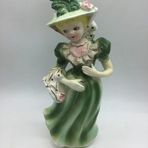 Vintage Lefton Lady Figurine. China Lady in Green dress. Southern Belle.
