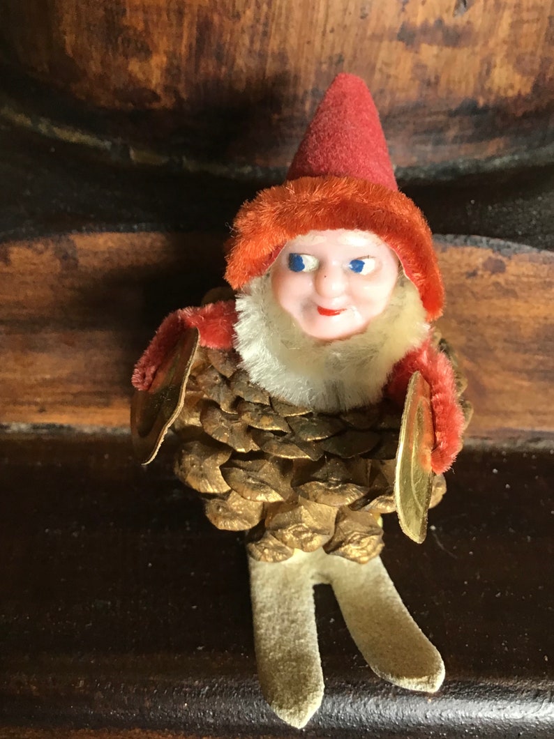 4 Vintage Christmas Musical Elves 1950 plastic face Pinecone Etsy