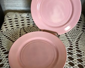 Vintage Hazel Atlas Dinner Plates, fired on paint, pink milkglass,set of 2