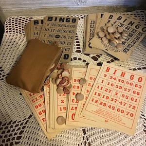 Cartes de bingo vintage, marqueurs de bingo, mariage, salle de jeux, projets de bricolage, numéros de table,