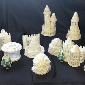 Vintage Plastic Canvas Castle Village,White Winter Wonderland,Handmade Christmas Village, Handmade Christmas village,