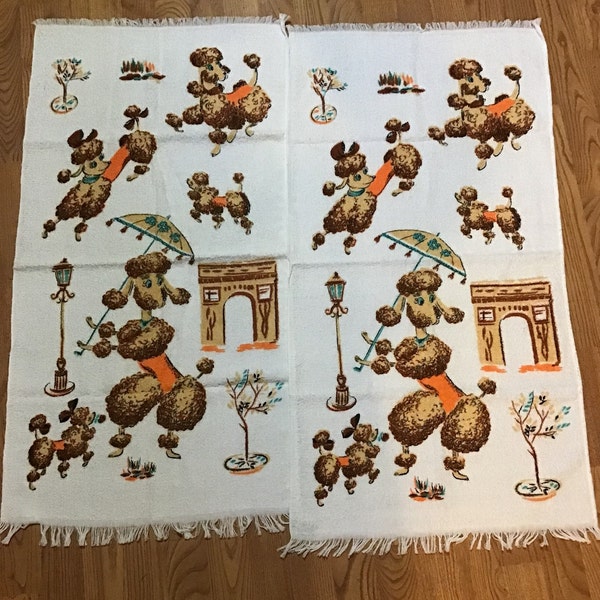 Vintage set of French Poodle Bath Towels,Earth toned Retro towels,1970s Bathroom Kitsch
