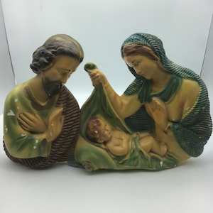 Vintage Chalkware  Baby Jesus Joseph and Mary, Nativity scene, Standing Religious statue, Catholic