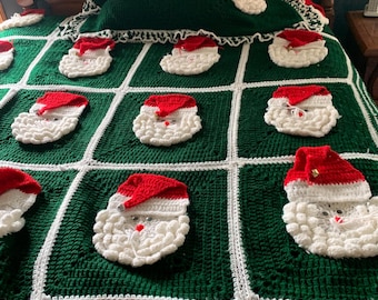 Handmade Crochet Santa Face Bedspread