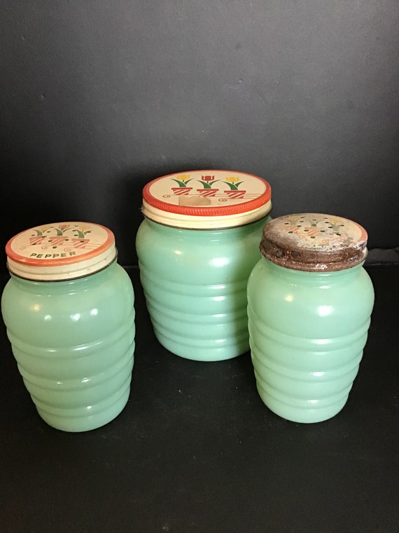 Vintage Jadeite Tulip Grease Jar and Salt & Pepper1960s Etsy