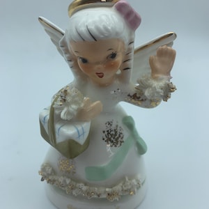 links August Geburtstagsengel, Vintage Geburtstagskind Figur, Spaghetti getrimmt Mädchen
