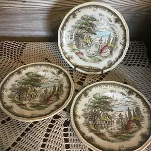 Shakespeare Sonnet Bread & Butter plates,SET OF 3,Anne Hathaways Cottage,Vintage Transferware, Summer XVIII,English Ironstone,#2815