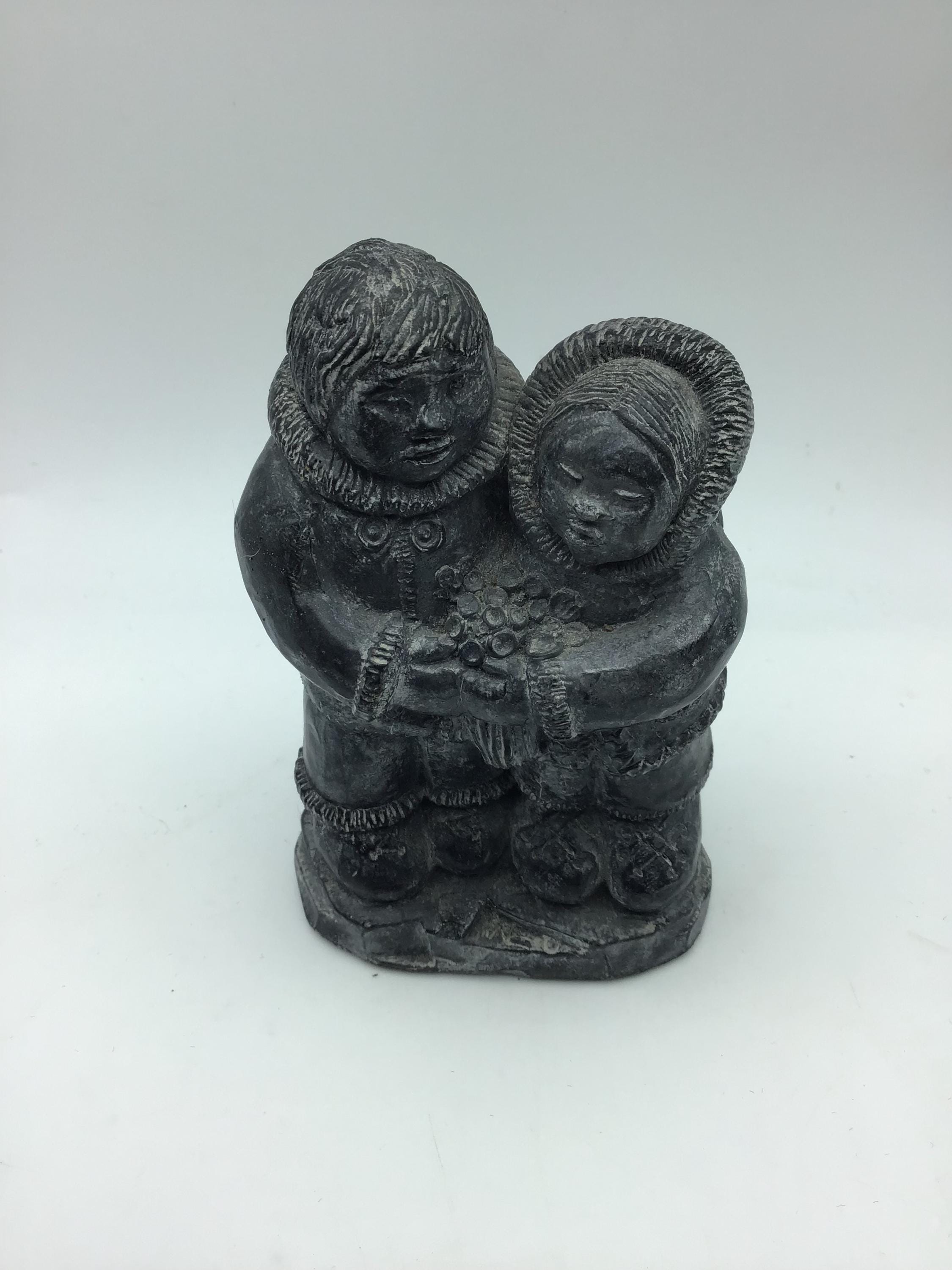 Wolf Original Sculpture,inuit/eskimo Wedding Couple,black