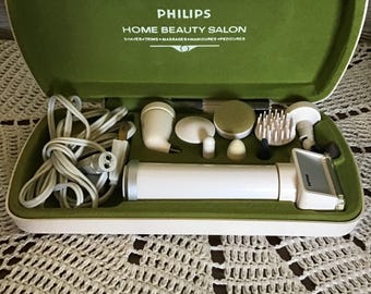 Vintage Philips Home Beauty Salon,Electric Razor,Massager, Manicure,pedicure. Nail Manicure set with Attachments
