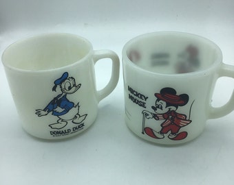Tazze vintage in vetro di latte Disney, Topolino e Paperino, set da 2