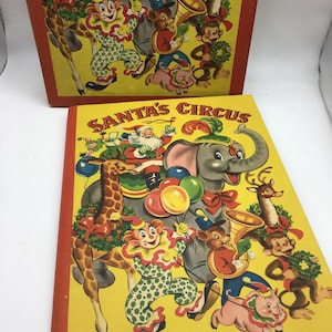 Livre vintage Santa's Circus, livre pop-up pour enfants, 1952, White plains Greeting Card Corp, livre interactif pour enfants
