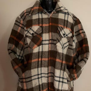 Vintage Stagway Plaid Jacket with lining. Men’s/Womens 1970’s Wool blend Lumberjack Coat. beige tones