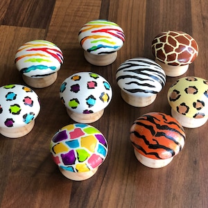 Handpainted Animal Print door drawer knobs