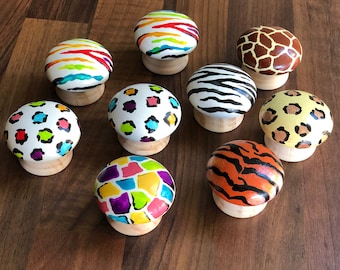 Handpainted Animal Print door drawer knobs