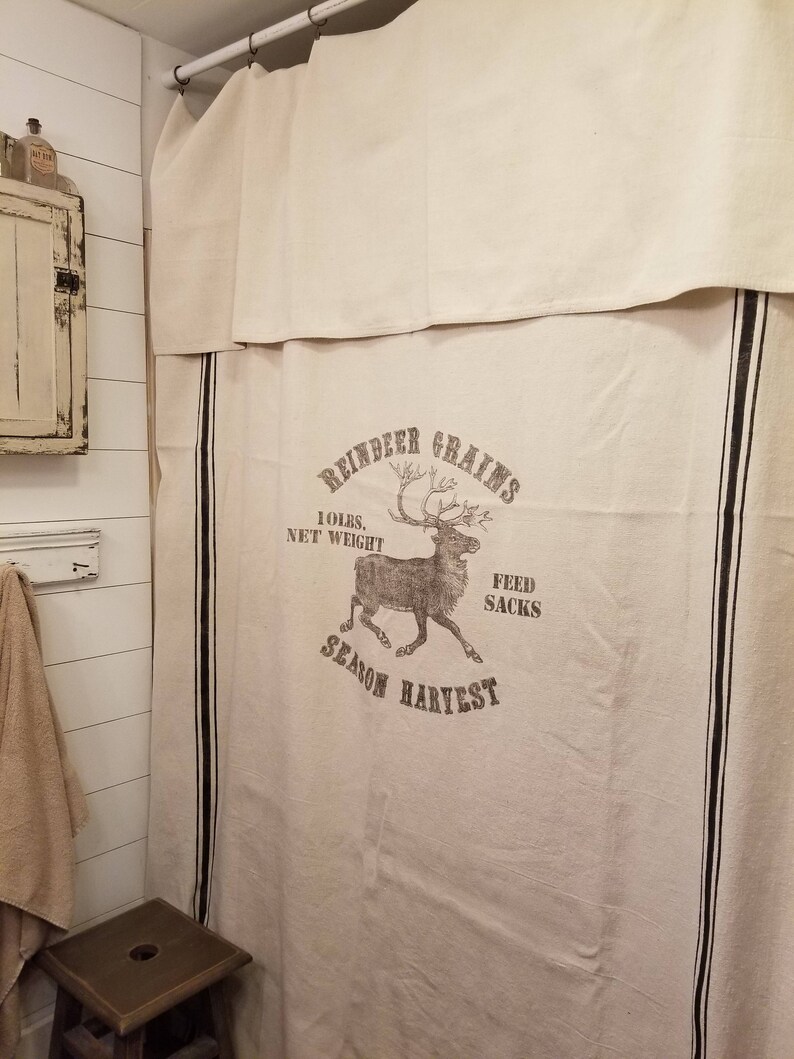 Grain Sack Curtain Or Shower Reindeer Grains