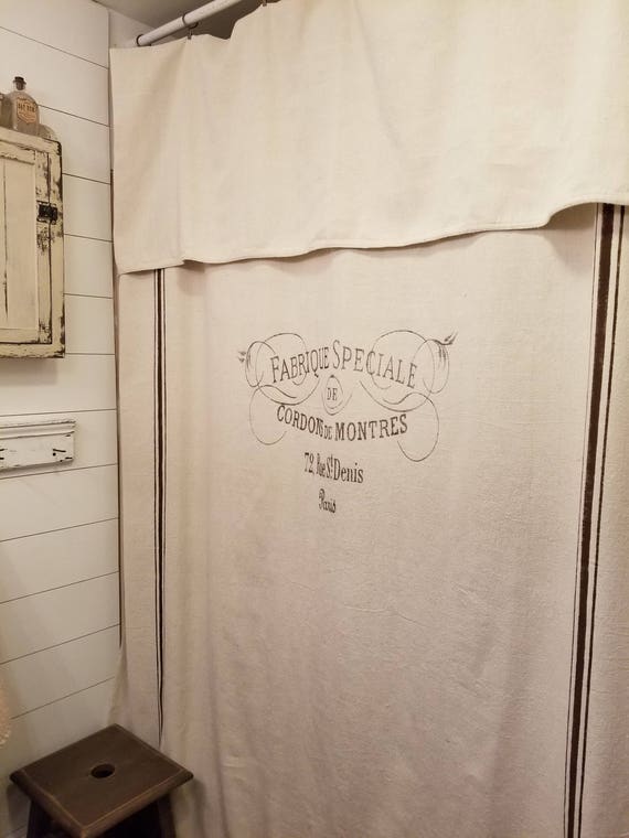 French Country Grain Sack Window Or Shower Curtain Fabrique French Country Grain Sack Window Or, Country Shower Curtains