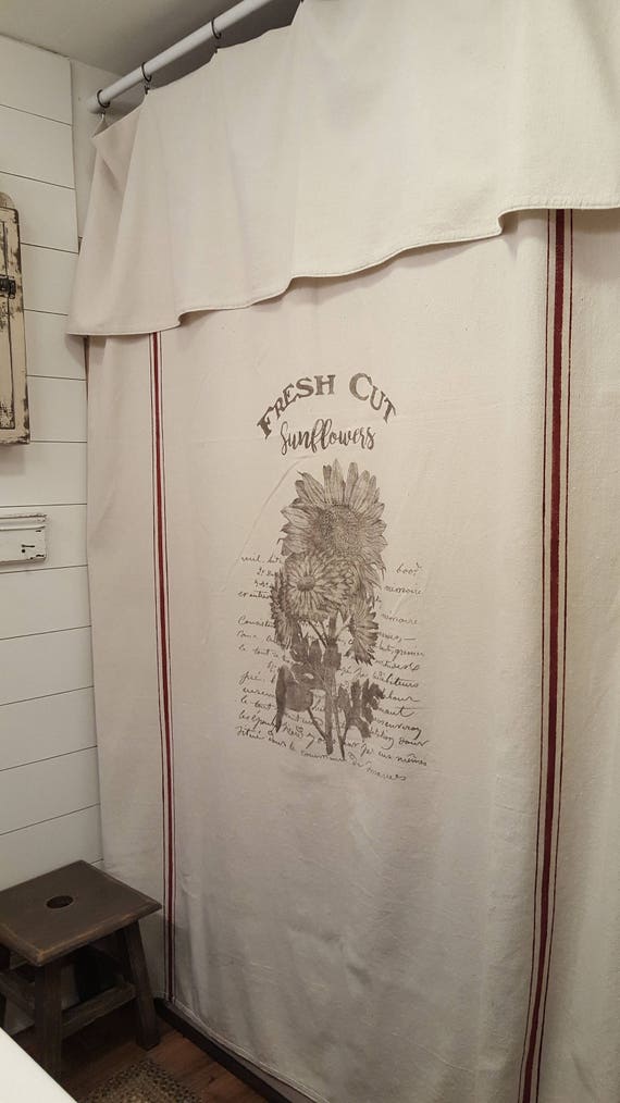 Grain Sack Curtain Or Shower Fresh Cut Sunflowers