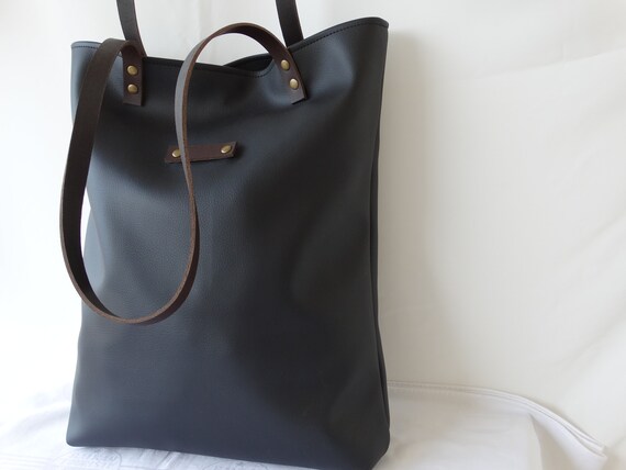 black vegan leather tote
