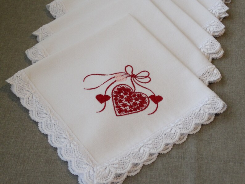Set of 6 Linen Napkins White pure textile napkins Textile napkins with embroidery.