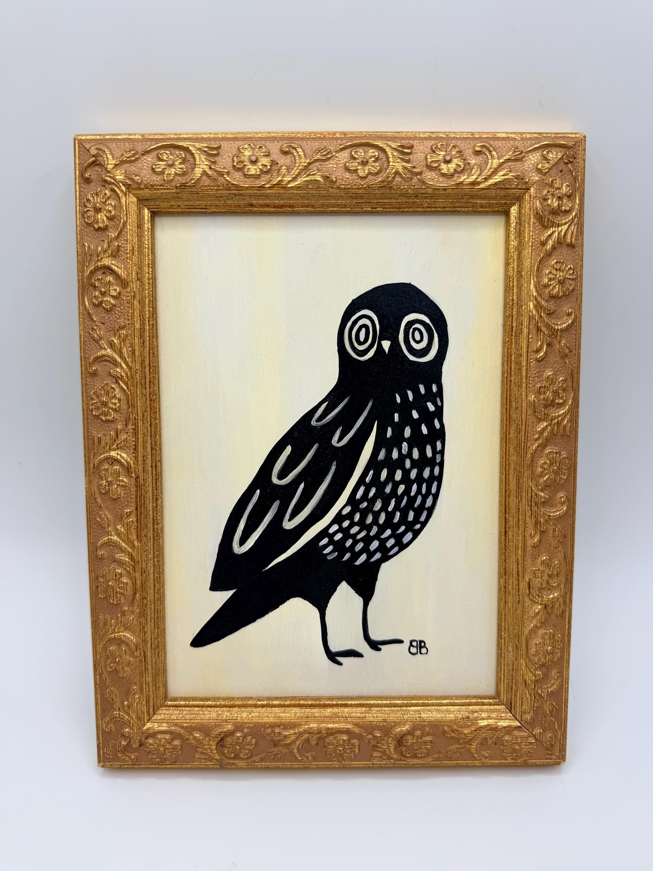 Owl-Minimalist Folk Art Animal Oil Painting by Bailey Berendsen