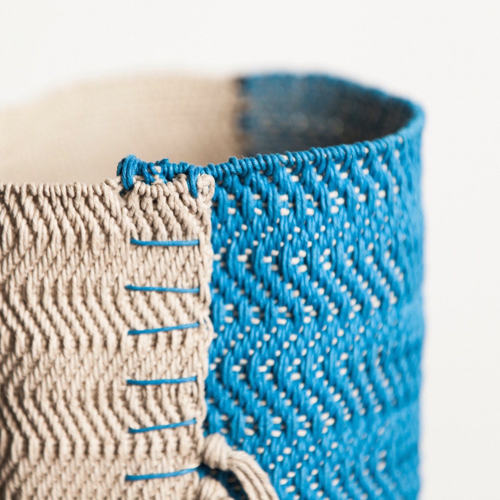 Small Blue Basket Natural Fiber Storage Basket Ustensil Etsy