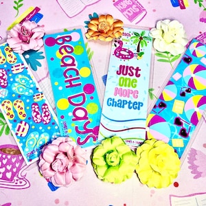 Bookmark set of 4 Laminated Hand-Drawn Beachy bookish Bookmark for Book Lovers bookish gift