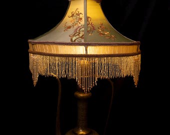 SOLD Shahin, an Exotic Lampshade paired with a Vintage, Hand-etched, Brass, Genie Lamp