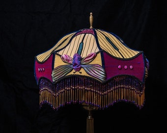 Vanessa, an Art Nouveau lampshade with handstitched dragonfly motifs