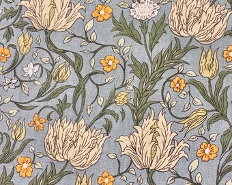 845. VICTORIA BLUE/GOLD flowers 100% cotton curtain, blind, upholstery  fabric, price per 1/2 metre