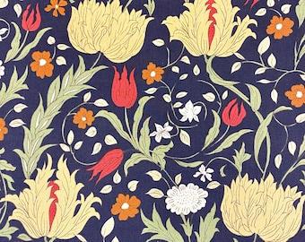 848. ELEANORE NAVY BLUE flowers 100% cotton curtain, blind, upholstery  fabric, price per 1/2 metre